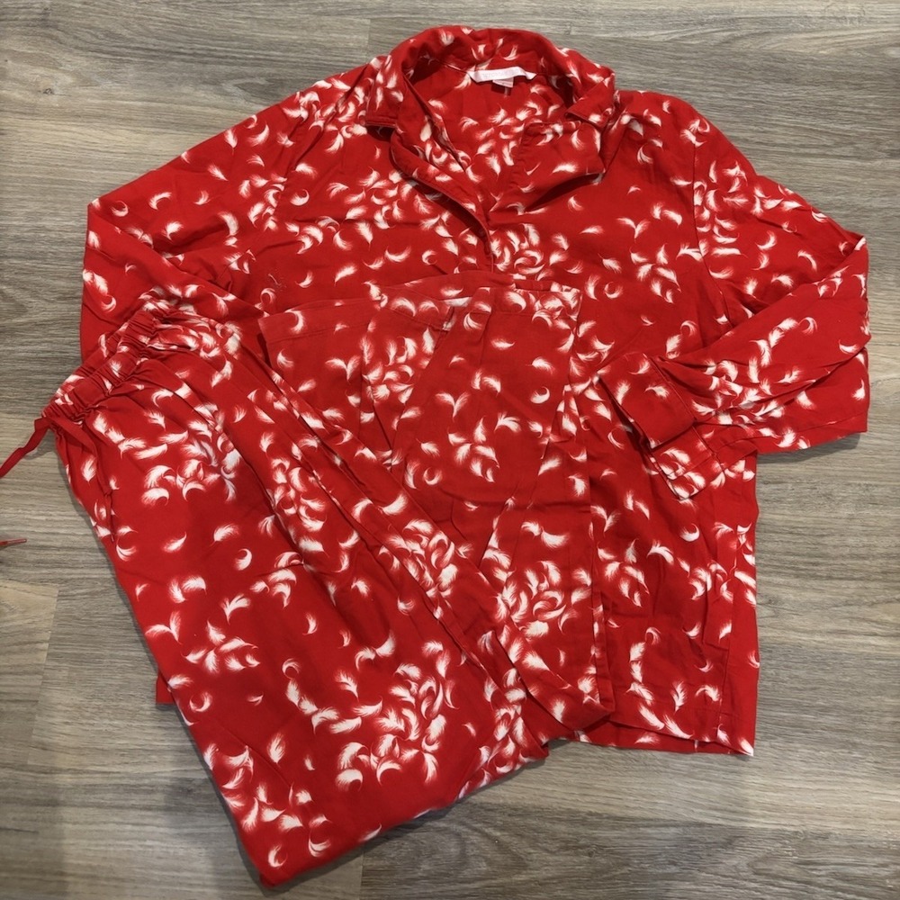 Victoria's Secret Pajama Set Top Bottom Women Small Red White Flannel Button Up
